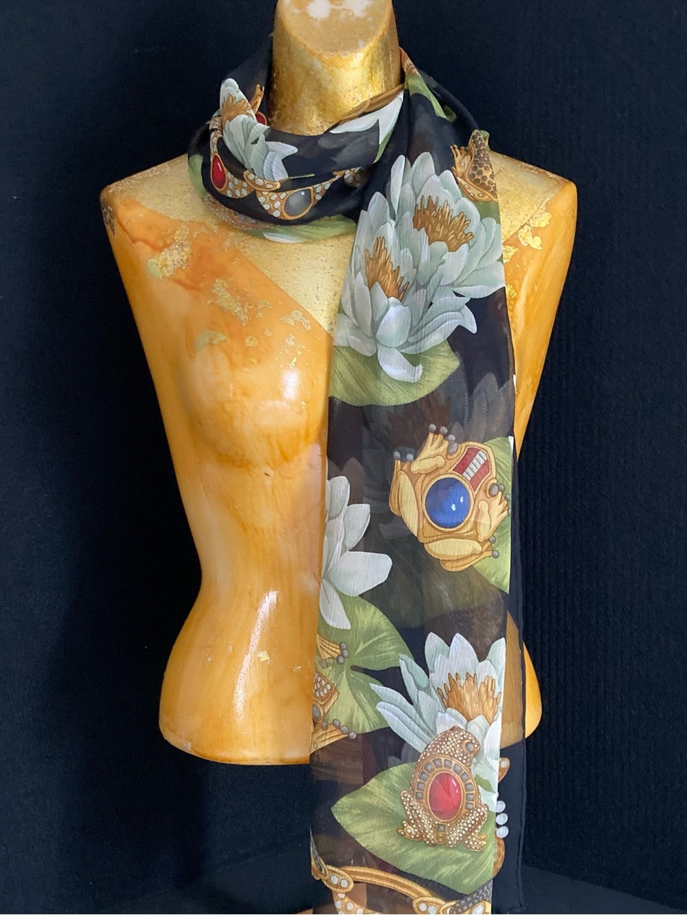 Carlisle Komen 2014-2015 Jeweled Frogs + Butterflies Silk Scarf New Old Stock